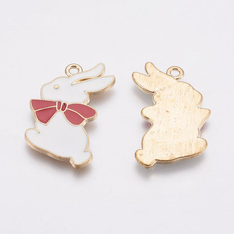BeadsBalzar Beads & Crafts (RP5441) Zinc Alloy Enamel Pendants, Rabbit, Golden, White