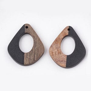BeadsBalzar Beads & Crafts (RW5705) Resin & Wood Pendants, Drop, Black Size: about 32.5mm long, 27.5mm wide