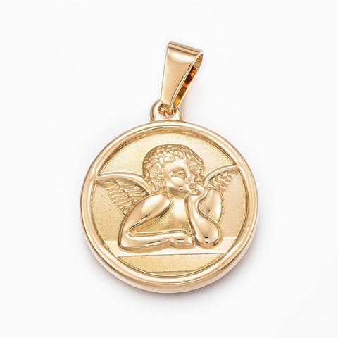 BeadsBalzar Beads & Crafts (SA6830A) 304 Stainless Steel Angel Pendants, Golden 29mm long (1 PC)