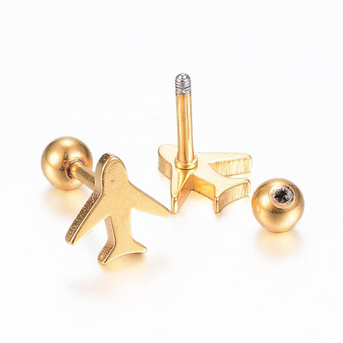 BeadsBalzar Beads & Crafts (SA7469G) 304 Stainless Steel Ear Fake Plugs, Ear Studs, Plane, Golden 8mm (1 PAIR)