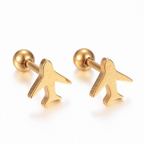BeadsBalzar Beads & Crafts (SA7469G) 304 Stainless Steel Ear Fake Plugs, Ear Studs, Plane, Golden 8mm (1 PAIR)