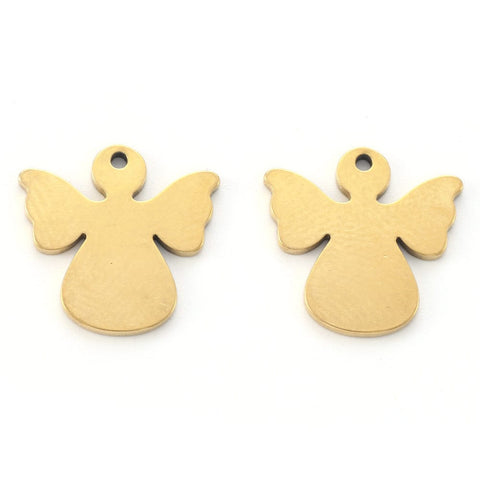 BeadsBalzar Beads & Crafts (SA8316-10G) 304 Stainless Steel Charms, Laser Cut, Angel, Golden 15mm (4 PCS)