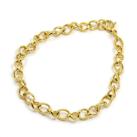 BeadsBalzar Beads & Crafts (SB4643-G) 304 Stainless Steel Side Twisted Chain Bracelets, Golden 6mm (22cm)