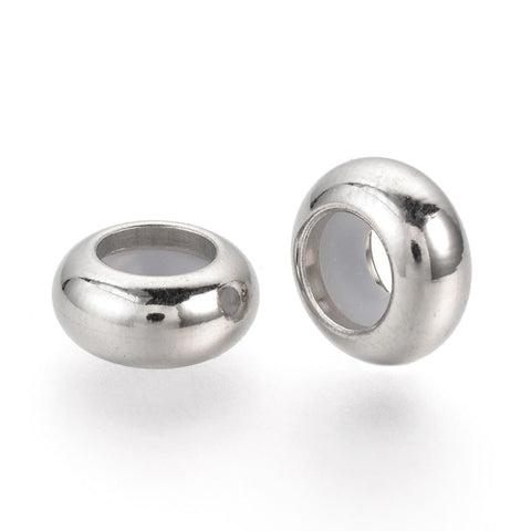 BeadsBalzar Beads & Crafts (SB4767) 304 Stainless Steel with Rubber Inside, 10x5mm thick, hole: 3mm (5 PCS)