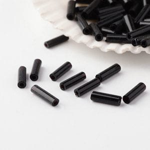 BeadsBalzar Beads & Crafts (SB5720C) FGB® Opaque Colours Glass Bugle Beads, Grade A, Black 6MM (30 GRAMS)