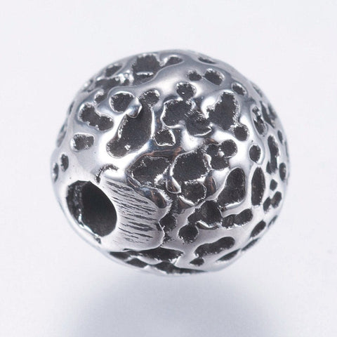 BeadsBalzar Beads & Crafts (SB6016) 304 Stainless Steel Beads, Round, with Pit, Antique Silver Size: about 8mm (2 PCS)