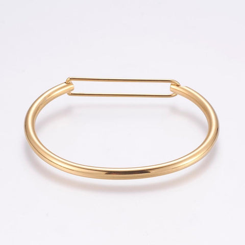 BeadsBalzar Beads & Crafts (SB6065) 304 Stainless Steel Bangle, Golden Size: about 45x58mm inner diameter, 4mm wide