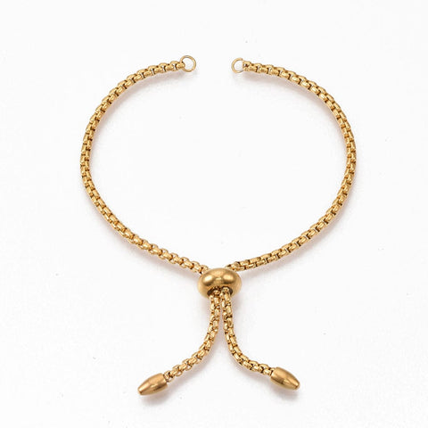 BeadsBalzar Beads & Crafts (SB7287A) Adjustable 304 Stainless Steel Slider Bracelets, Golden length (22cm),