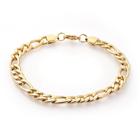 BeadsBalzar Beads & Crafts (SB7617G) 304 Stainless Steel Figaro Chain Bracelets, Golden 8mm wide (23.5cm)