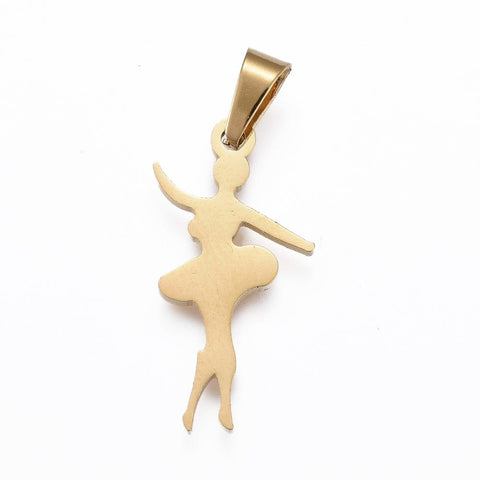 BeadsBalzar Beads & Crafts (SB8097-47G) 304 Stainless Steel Pendants, Ballet Dancer, Golden11x22mm (2 PCS)