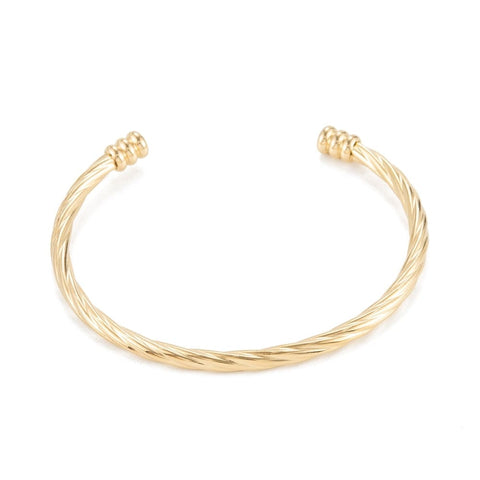 BeadsBalzar Beads & Crafts (SB8200-01G) 304 Stainless Steel Cable Wire Open Bangles, Golden (1 PC)