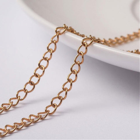 BeadsBalzar Beads & Crafts (SC4756) 304 Stainless Steel Curb Chains, Soldered, Golden 3mm wide, 4mm long: (2 METERS)
