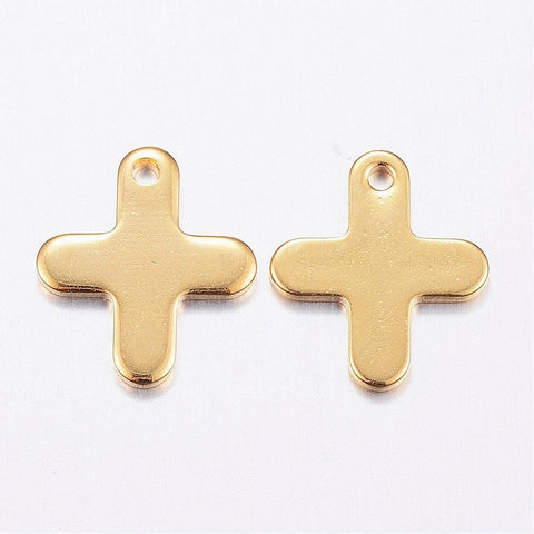 BeadsBalzar Beads & Crafts (SC5254) 304 Stainless Steel Charms, Cross, Golden 12MM (5 PCS)