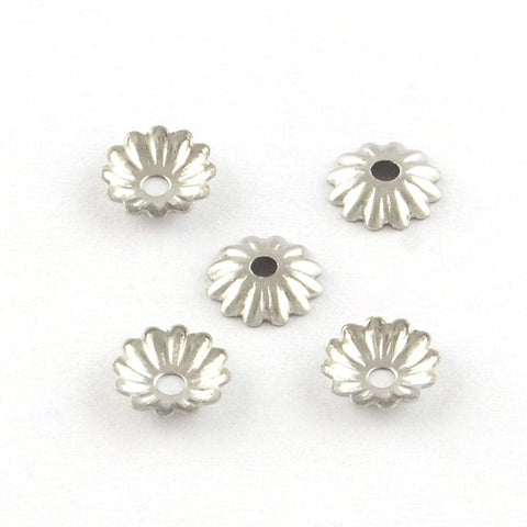 BeadsBalzar Beads & Crafts (SC5289) Flower 304 Stainless Steel Bead Caps, Stainless Steel 6MM