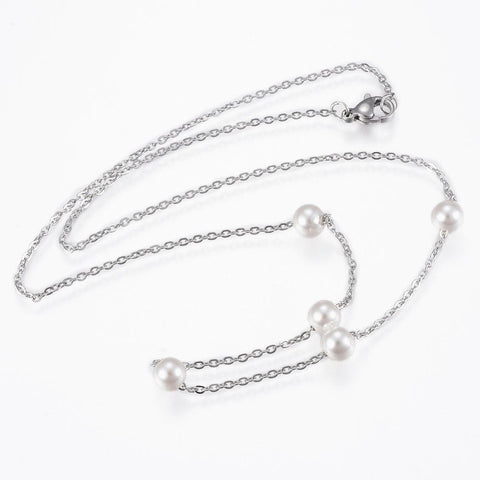 BeadsBalzar Beads & Crafts (SC6478A) 304 Stainless Steel Pendant Necklaces, with Acrylic Pearl  45cm