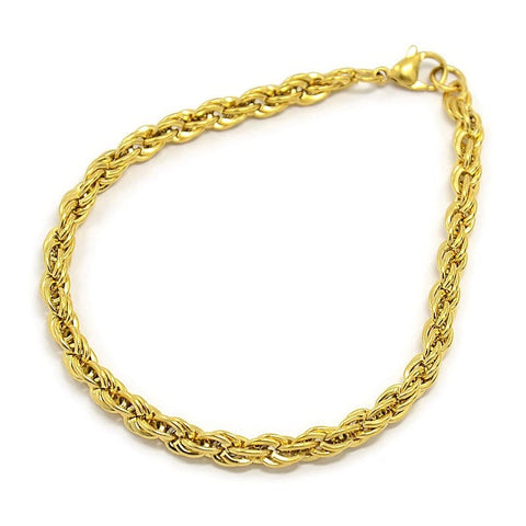 BeadsBalzar Beads & Crafts (SC6581A) Fashionable 304 Stainless Steel Rope Chain Bracelet , Golden 5mm wide, (205mm)