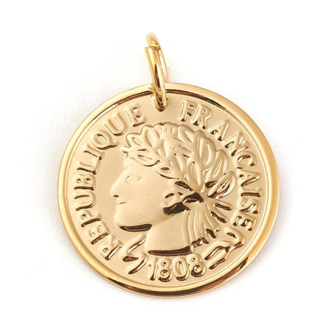 BeadsBalzar Beads & Crafts (SC6826A) 304 Stainless Steel Coin Pendants, Golden 20mm (2 PCS)