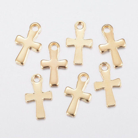 BeadsBalzar Beads & Crafts (SC6834A) 304 Stainless Steel Charms, Cross, Golden Size: about 12mm long (10 PCS)