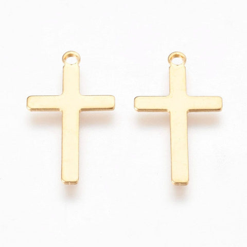 BeadsBalzar Beads & Crafts (SC6835A) 304 Stainless Steel Pendants, Cross, Golden Size: about 23mm long (50 PCS)