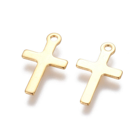 BeadsBalzar Beads & Crafts (SC6905A) 304 Stainless Steel, Cross, Golden 16X10MM (5 PCS)