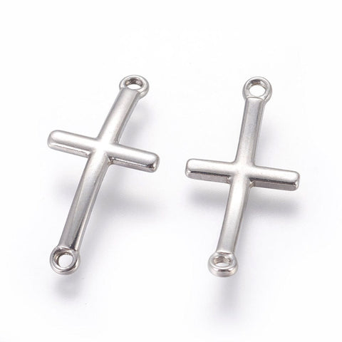 BeadsBalzar Beads & Crafts (SC6915A) 304 Stainless Steel , Sideways Cross,14mm wide, 30mm long (4 PCS)