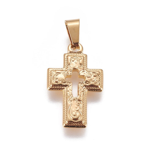 BeadsBalzar Beads & Crafts (SC6920A) 304 Stainless Steel Pendants, Cross, Golden 15X24MM (2 PCS)