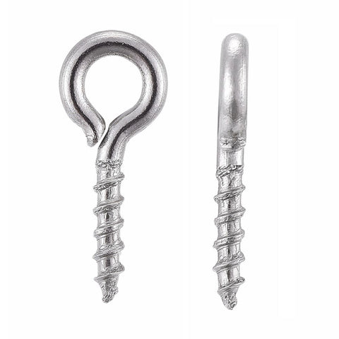 BeadsBalzar Beads & Crafts (SC7029A-100PC) 304 Stainless Steel Screw Eye Pin Peg Bails, 10mm (+- 100PCS)