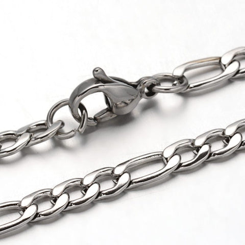 BeadsBalzar Beads & Crafts (SC7117A) 304 Stainless Steel Figaro Chain Necklaces, 55cmlong, 4mm wide