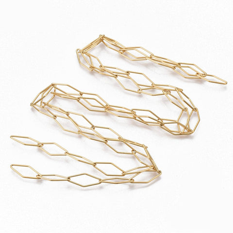 BeadsBalzar Beads & Crafts (SC7363-2) 304 Stainless Steel Rhombus Link Chains, Soldered, Golden 20x8mm (1 MET)