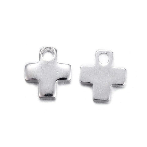 BeadsBalzar Beads & Crafts (SC7548-S) 304 Stainless Steel, Cross, Silver Color Plated  6x5mm  (10 PCS)