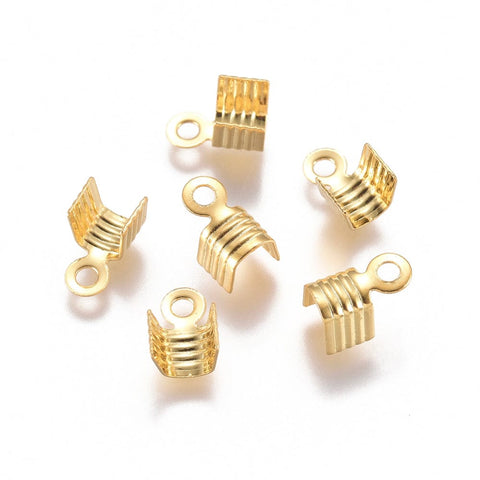 BeadsBalzar Beads & Crafts (SC7694-G) 304 Stainless Steel Folding Crimp Ends, Golden 4.5x7mm (20 PCS)