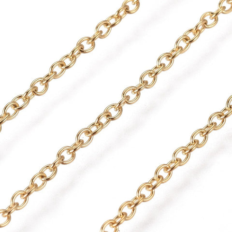 BeadsBalzar Beads & Crafts (SC8349-G) Vacuum Plating 304 Stainless Steel Cable Chains, Oval, Golden 2mm (2 MTRS)