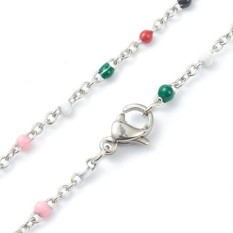 BeadsBalzar Beads & Crafts (SC8350-19P) 304 Stainless Steel Cable Chain Necklaces, with Enamel, Colorful (45.6cm)