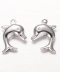 BeadsBalzar Beads & Crafts (SD4708) Dolphin 304 Stainless Steel Pendants, Stainless Steel Color (4 PCS)