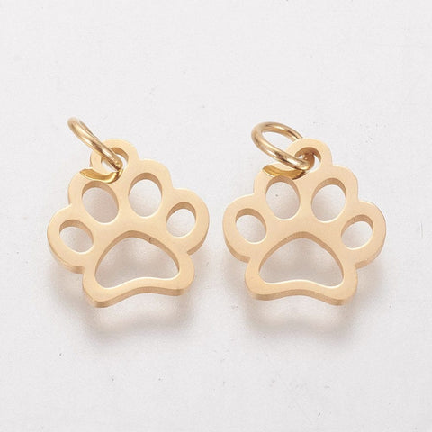 BeadsBalzar Beads & Crafts (SD6932A) 304 Stainless Steel Pendants, Dog Paw Prints, Golden 13MM (2 PCS)