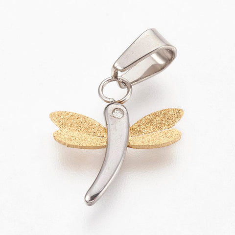 BeadsBalzar Beads & Crafts (SD7903GP) 304 Stainless Steel Pendant Rhinestone, Dragonfly, 17mm (2 PCS)