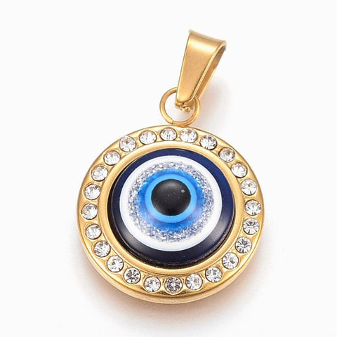 BeadsBalzar Beads & Crafts (SE6032A) Resin Pendants, with 304 Stainless Steel  Evi Eye, DodgerBlue, Golden18mm