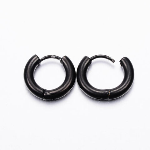 BeadsBalzar Beads & Crafts (SE6446B) 304 Stainless Steel Hoop Earrings, Gunmetal Size: about 14mm wide, (1 PAIR)