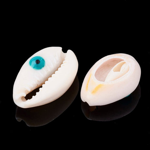 BeadsBalzar Beads & Crafts (SE6470A) Cowrie Shell Beads, with Enamel, Eye, SeaGreen Size: about 20~25mm long (5 PCS)
