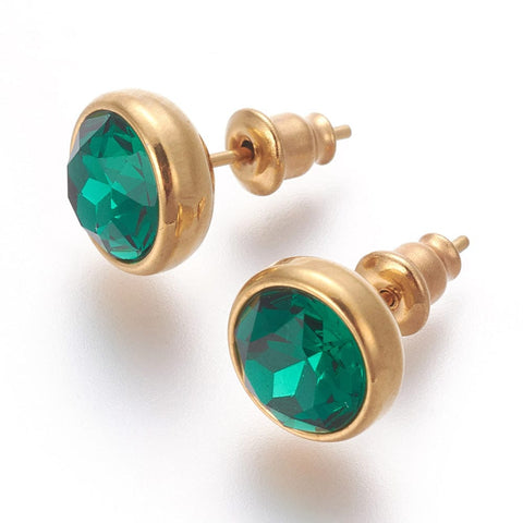 BeadsBalzar Beads & Crafts (SE7556-02G) GOLD / TEAL (SE7556-X) 304 Stainless Steel Ear Studs, Flat Round, Golden, 10x17mm (1 PAIR)
