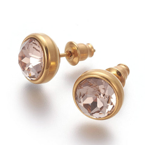 BeadsBalzar Beads & Crafts (SE7556-04G) ROSY BROWN (SE7556-X) 304 Stainless Steel Ear Studs, Flat Round, Golden, 10x17mm (1 PAIR)