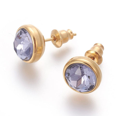 BeadsBalzar Beads & Crafts (SE7556-05G) MEDIUM PURPLE (SE7556-X) 304 Stainless Steel Ear Studs, Flat Round, Golden, 10x17mm (1 PAIR)
