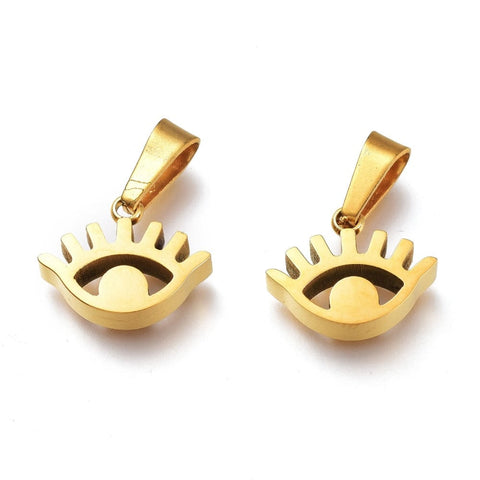 BeadsBalzar Beads & Crafts (SE7858-G) Vacuum Plating 304 Stainless Steel Pendants, Eye, Golden 15x12mm (2 PCS)