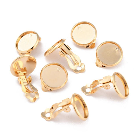 BeadsBalzar Beads & Crafts (SE7975G) 304 Stainless Steel Clip-on Earring Setting, Flat Round, Golden (2 PCS)