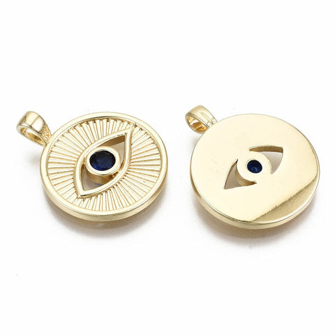 BeadsBalzar Beads & Crafts (SE8504-G) Brass Micro Pave Blue Cubic Zirconia Real 18K Gold Plated 21.5mm (2 PCS)