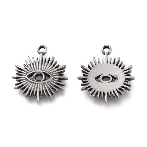 BeadsBalzar Beads & Crafts (SE8736P) 304 Stainless Steel Pendants, Evil Eye, Antique Silver 18mm (2 PCS)