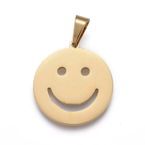BeadsBalzar Beads & Crafts (SF7506G) 304 Stainless Steel Pendants, Laser Cut, Smile Face, Golden 17mm (2 PCS)