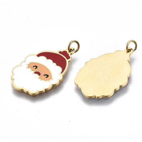 BeadsBalzar Beads & Crafts (SF7785A) 316 Surgical Stainless Steel Enamel Santa Claus, White and Red 22x14mm (1 PC)