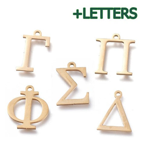 BeadsBalzar Beads & Crafts (SG7385-ALL) 304 Stainless Steel Charms, Greek Alphabet, Golden, about 14mm (1 PC)