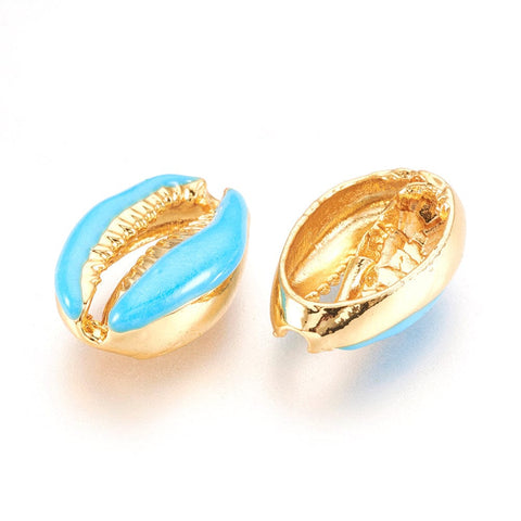 BeadsBalzar Beads & Crafts (SH5510E) Alloy Beads, with Enamel, Shell, Real Gold Plated, DEEPSKYBLUE